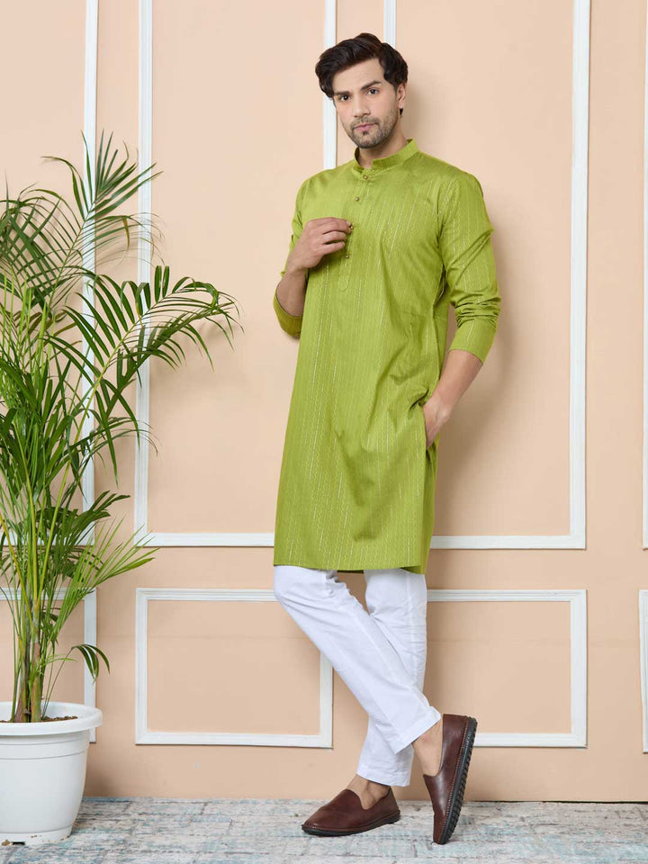 Green Thread Work Straight Kurta