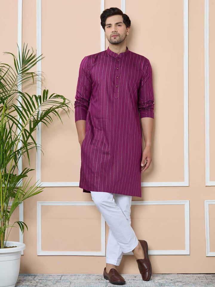 Purple Thread Work Straight Kurta