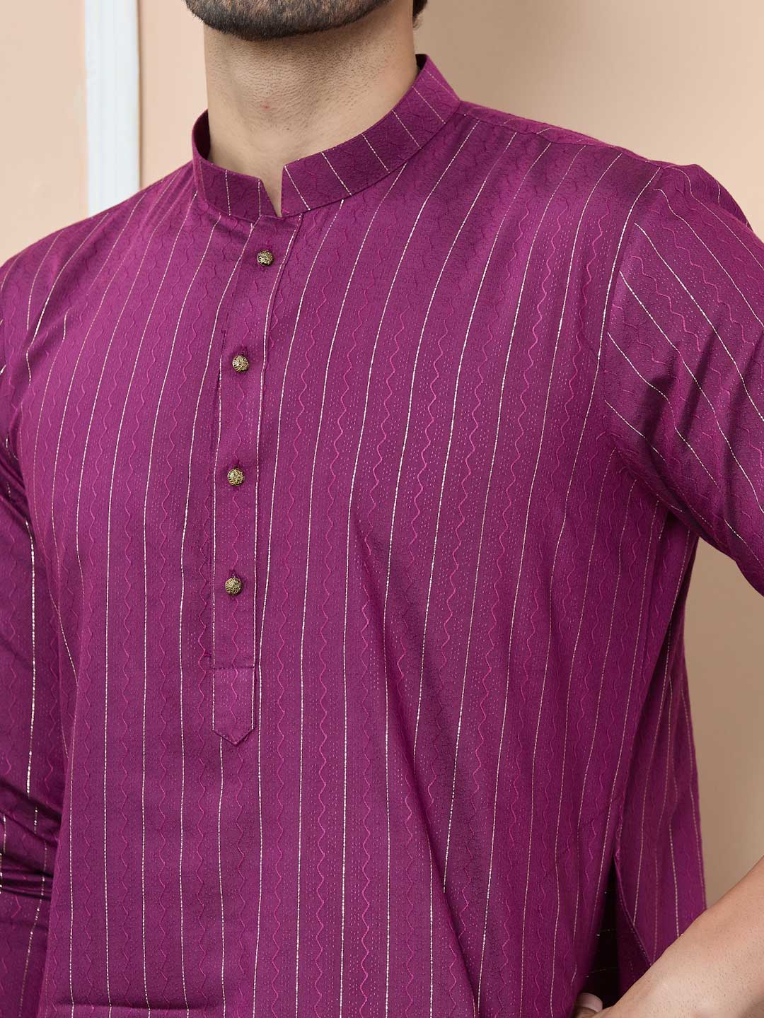 Purple Thread Work Straight Kurta