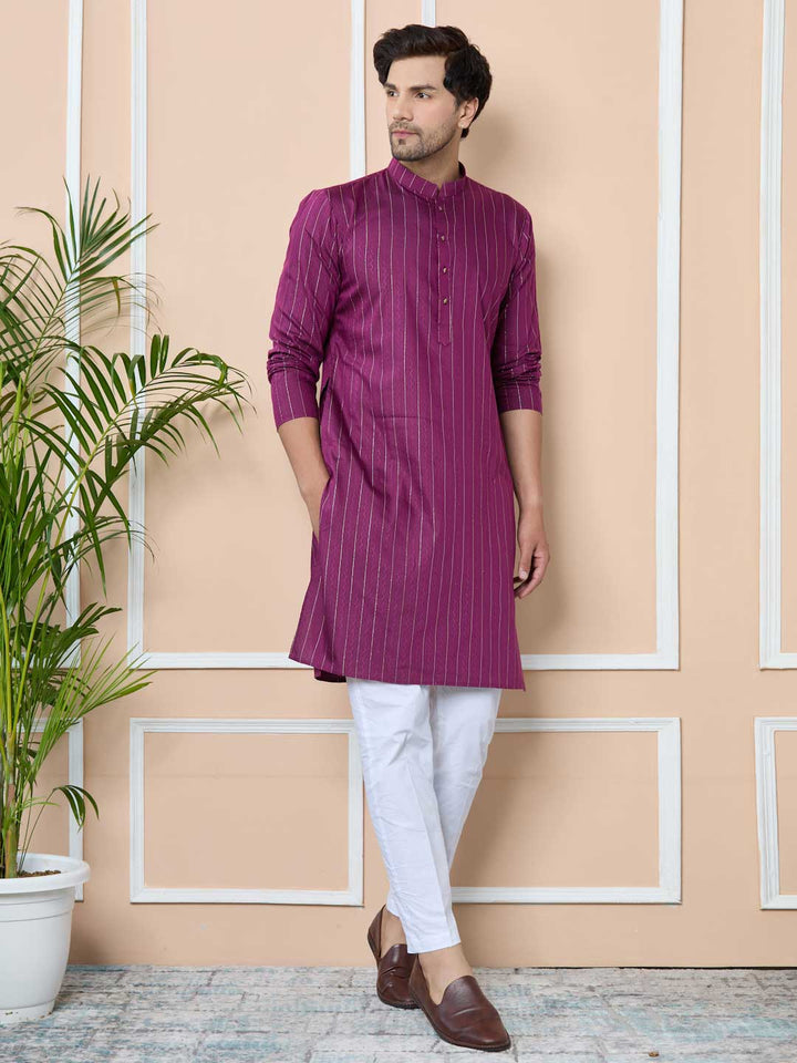 Purple Thread Work Straight Kurta