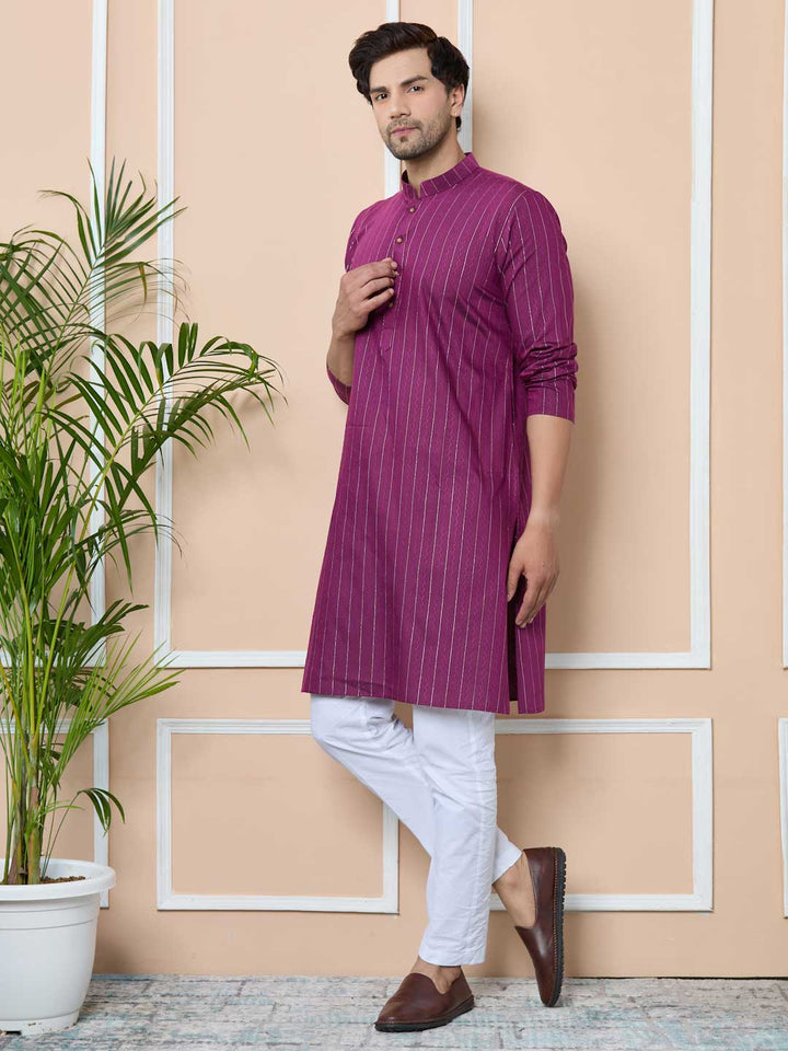 Purple Thread Work Straight Kurta