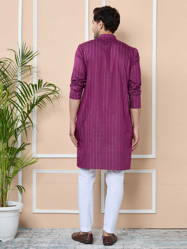 Purple Thread Work Straight Kurta