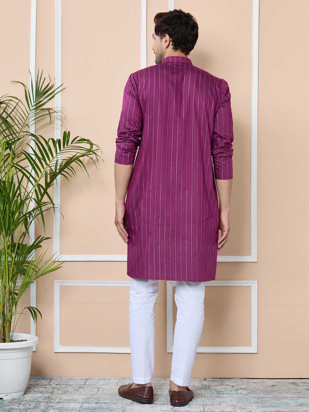 Purple Thread Work Straight Kurta with Pyjama