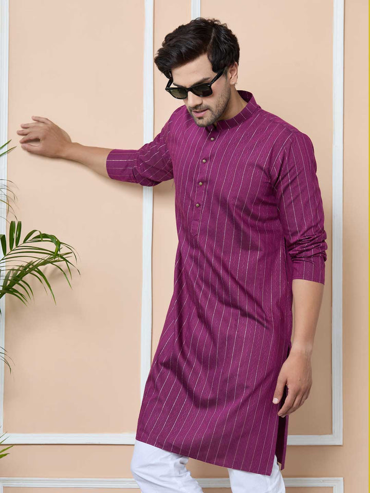 Purple Thread Work Straight Kurta