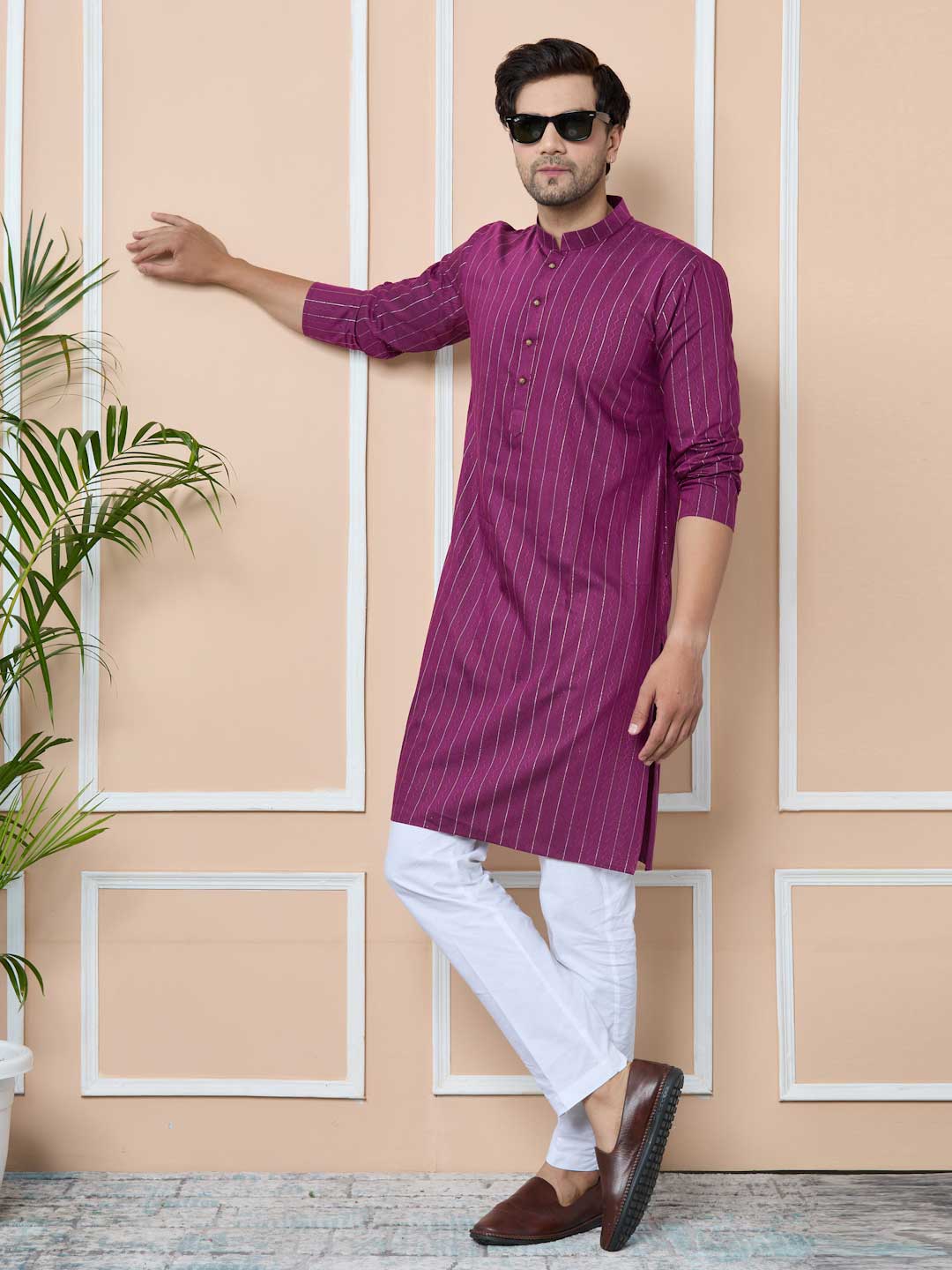 Purple Thread Work Straight Kurta