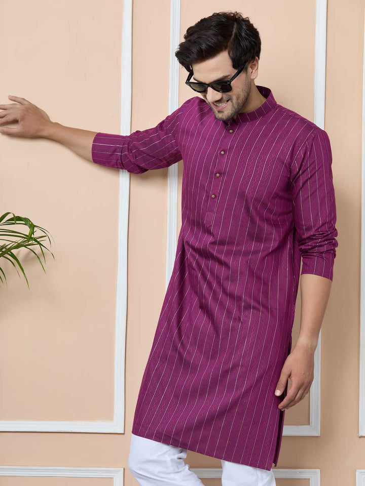 Purple Thread Work Straight Kurta