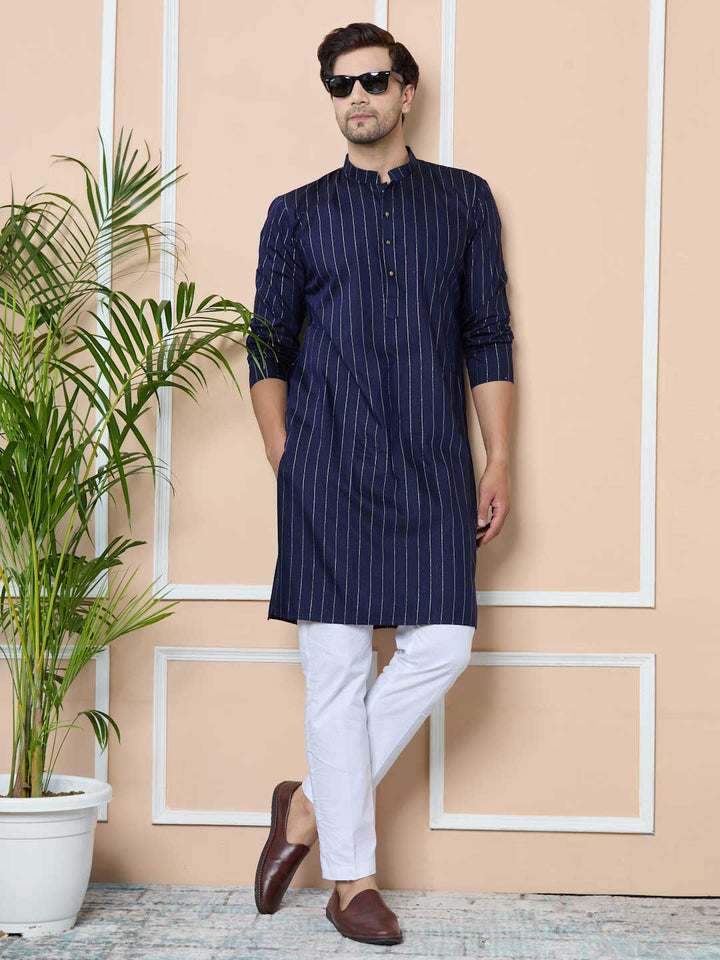 Navy Thread Work Straight Kurta