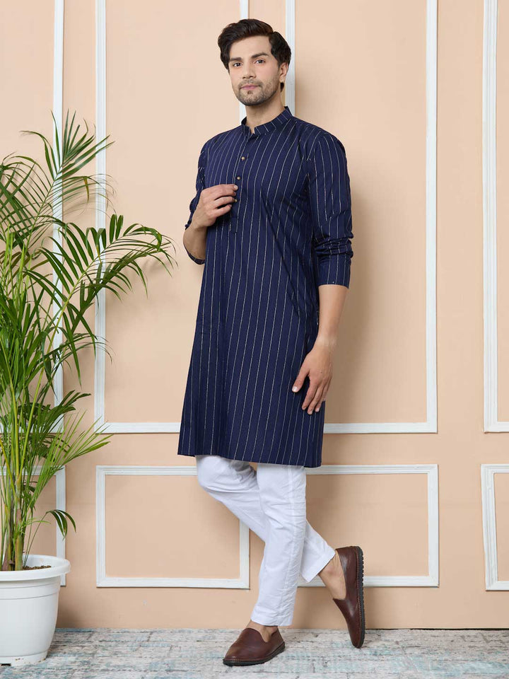 Navy Thread Work Straight Kurta