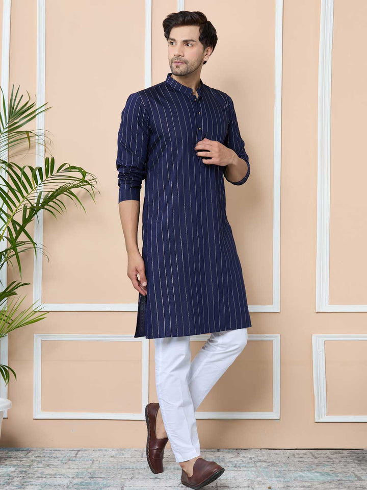 Navy Thread Work Straight Kurta