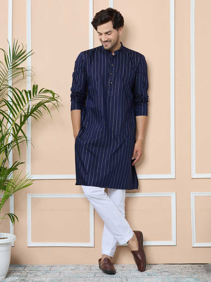 Navy Thread Work Straight Kurta