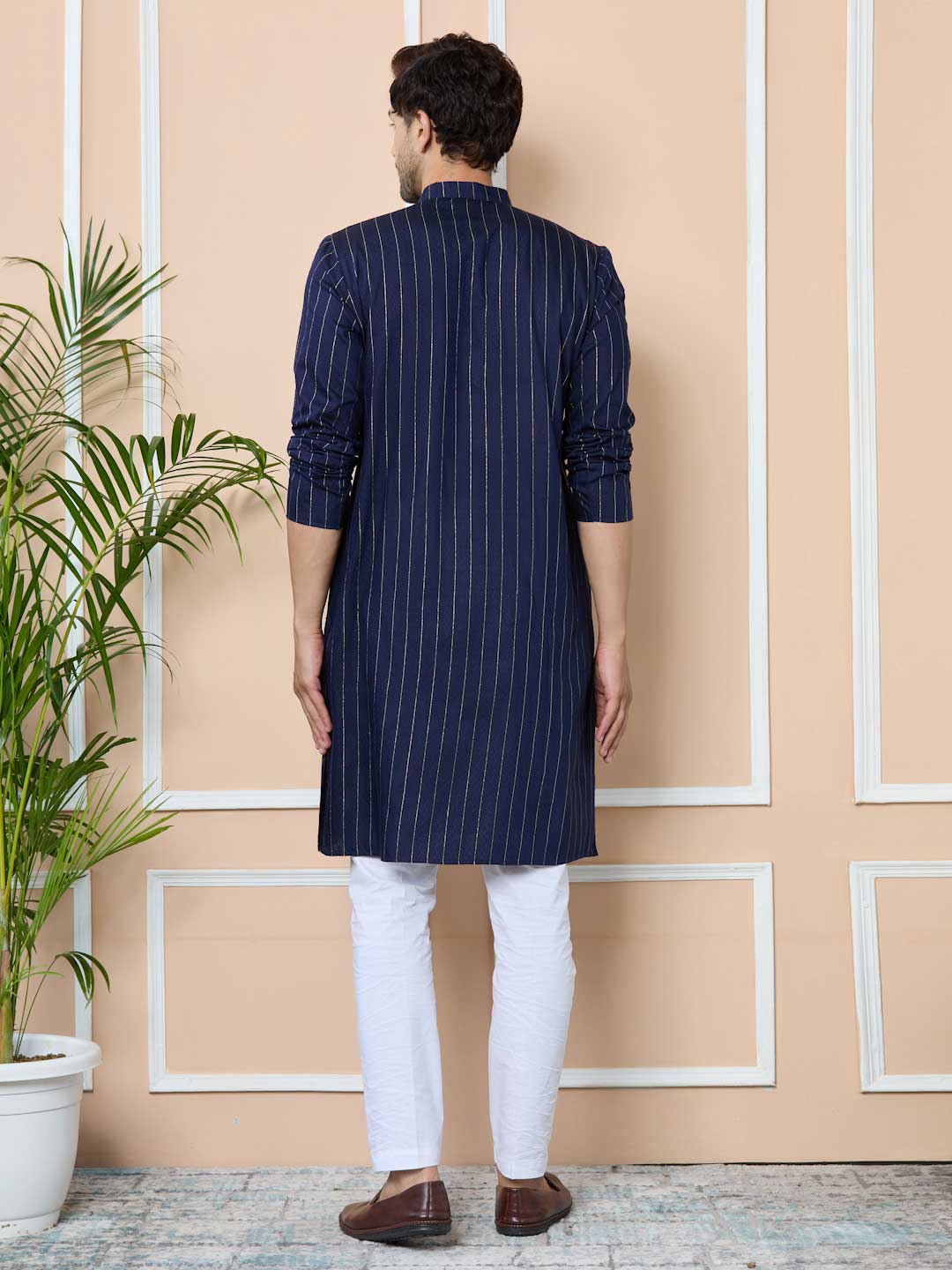 Navy Thread Work Straight Kurta