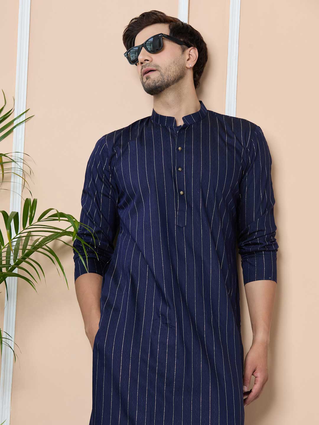 Navy Thread Work Straight Kurta