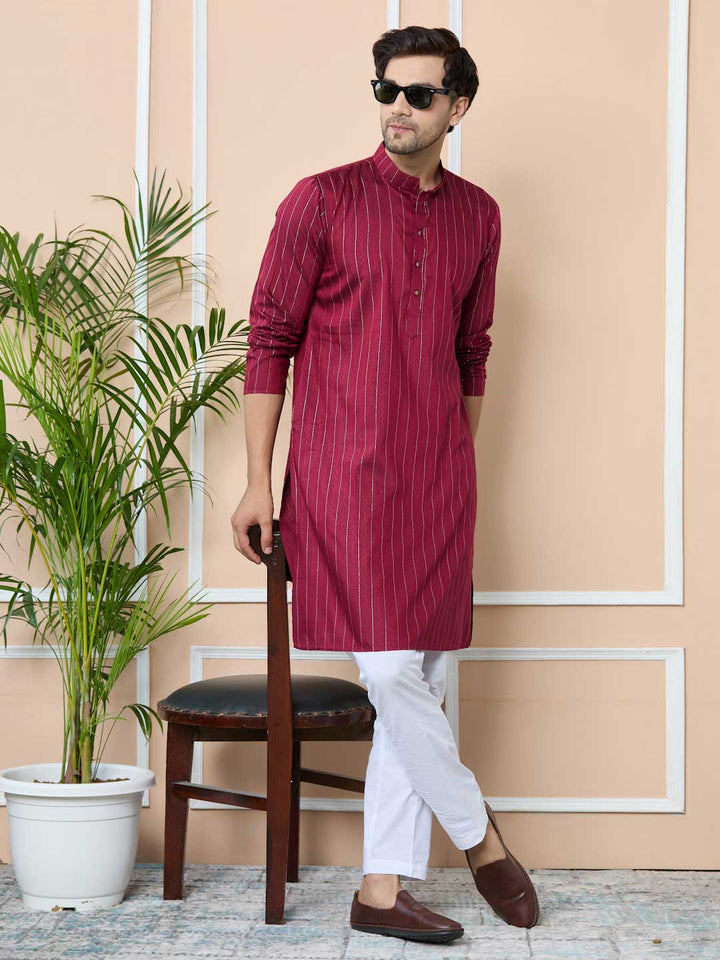 Maroon Thread Work Straight Kurta