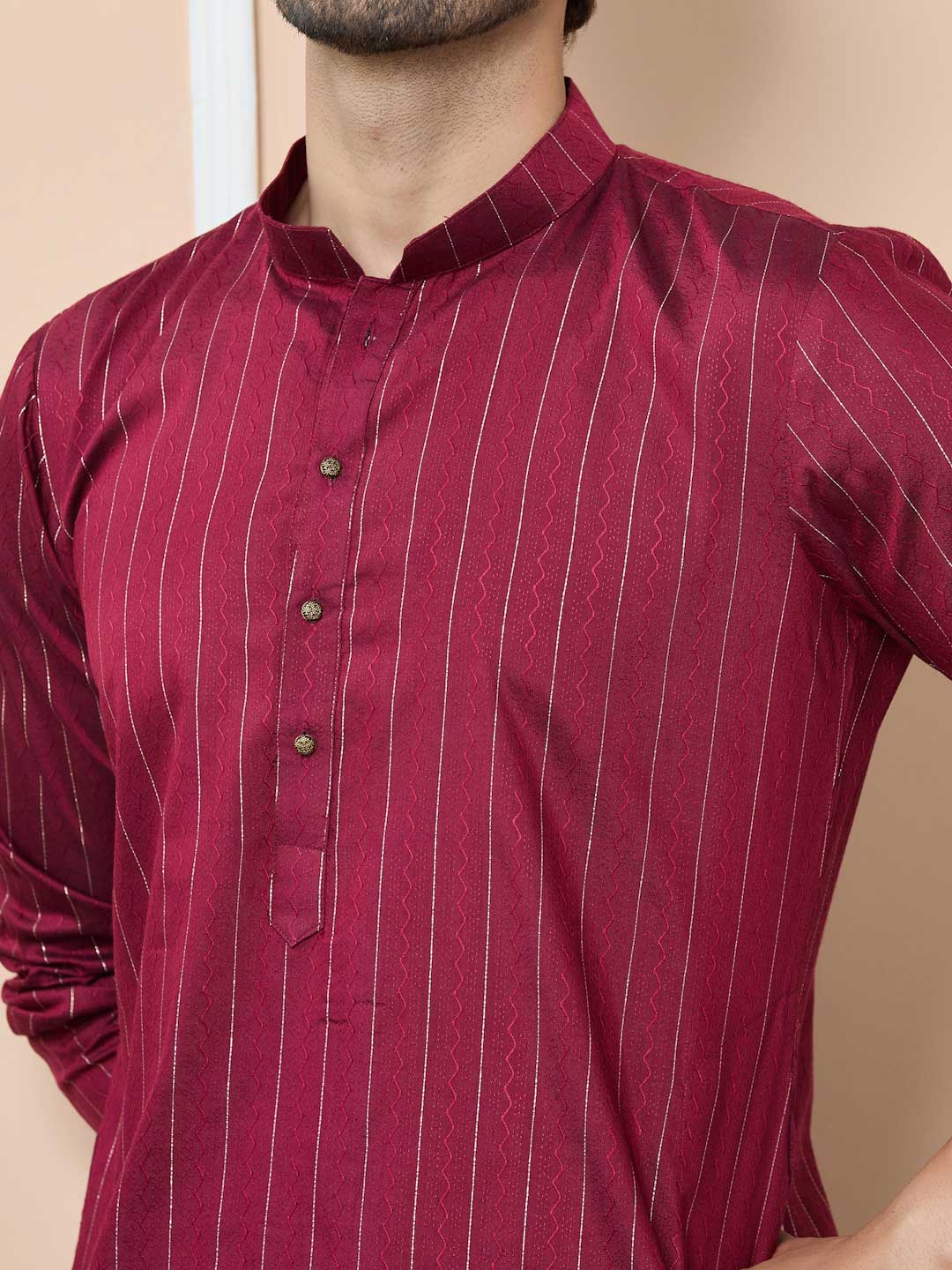 Maroon Thread Work Straight Kurta