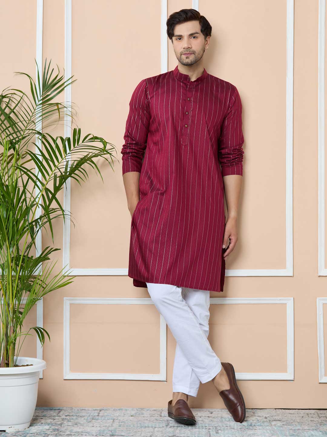 Maroon Thread Work Straight Kurta