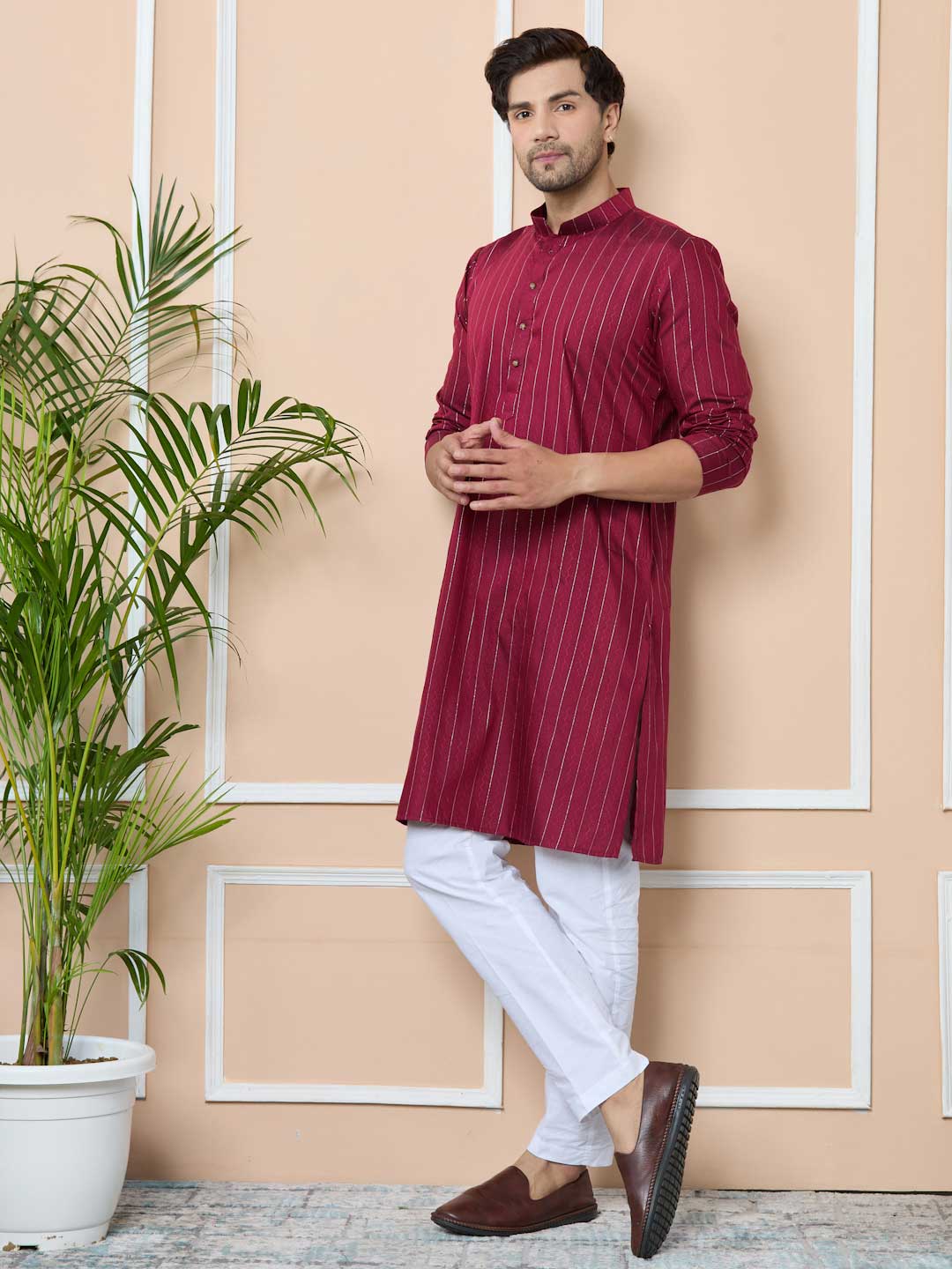 Maroon Thread Work Straight Kurta