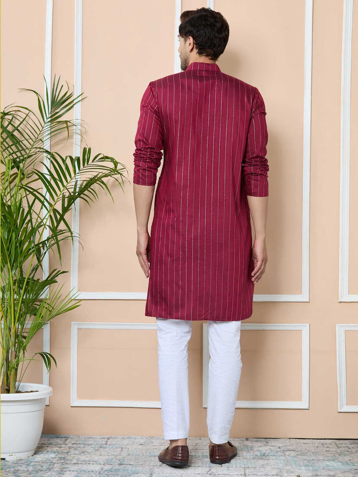 Maroon Thread Work Straight Kurta