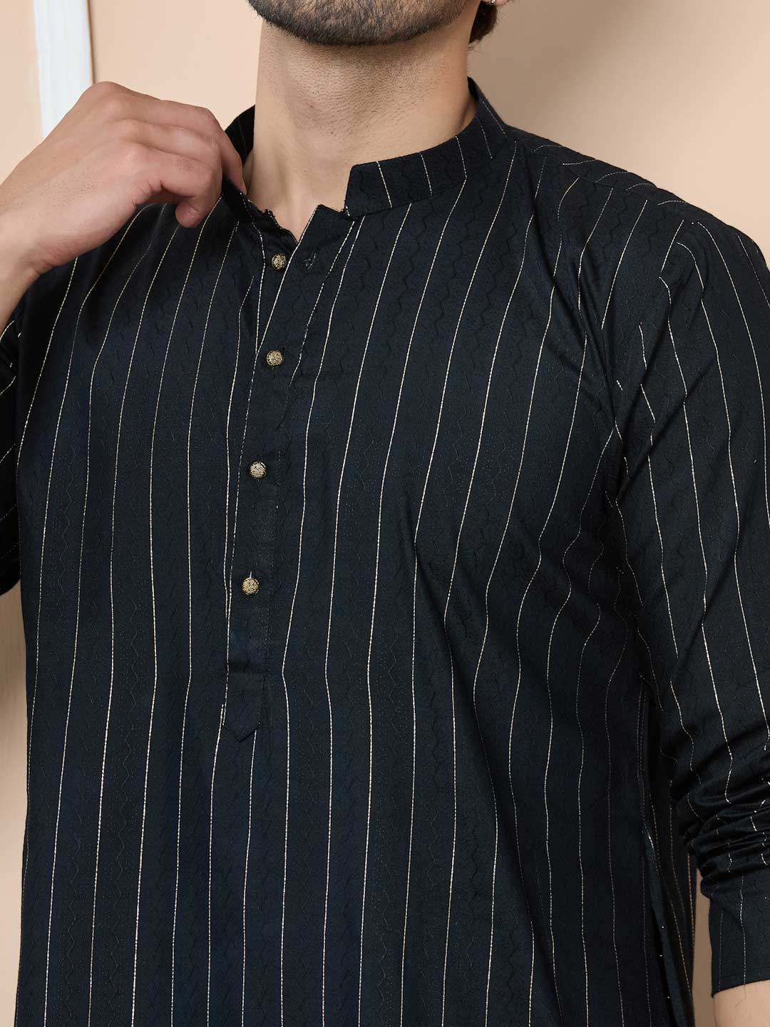 Black Thread Work Straight Kurta