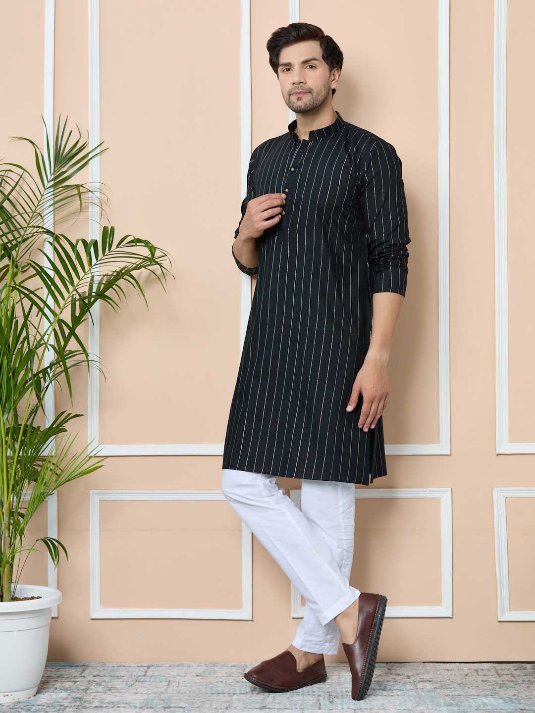 Black Thread Work Straight Kurta