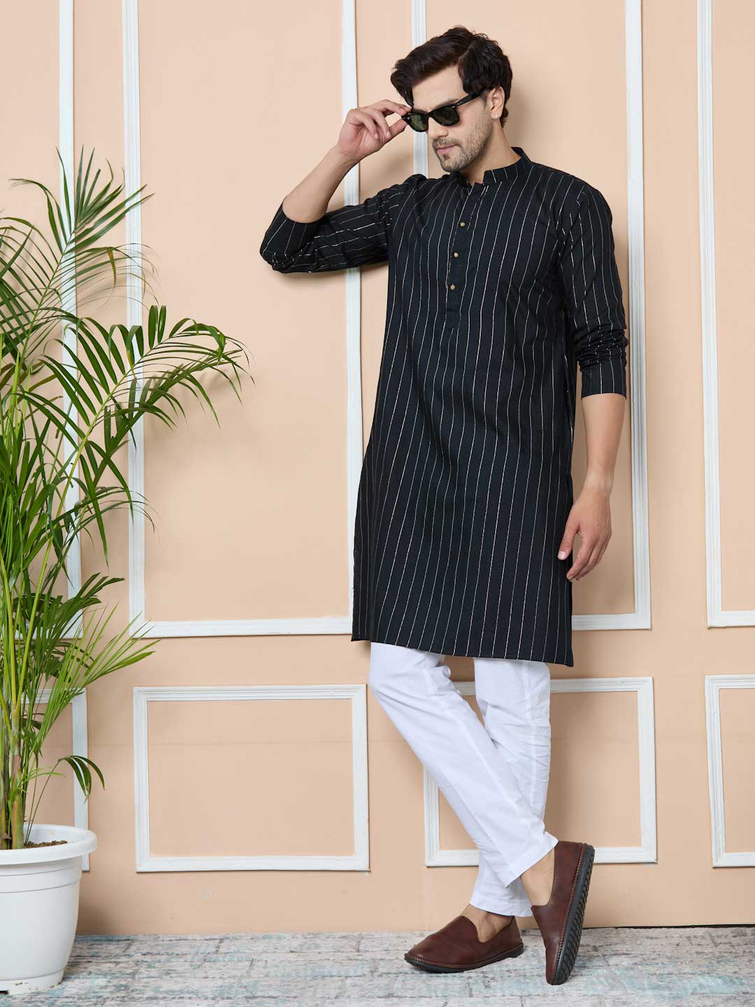 Black Thread Work Straight Kurta