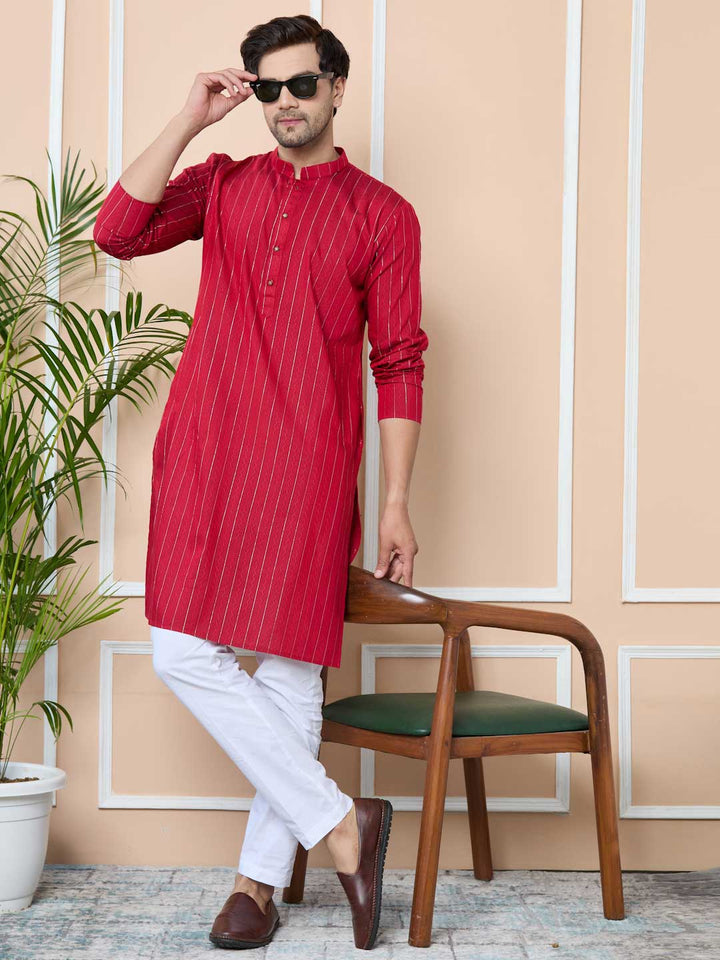 Red Thread Work Straight Kurta