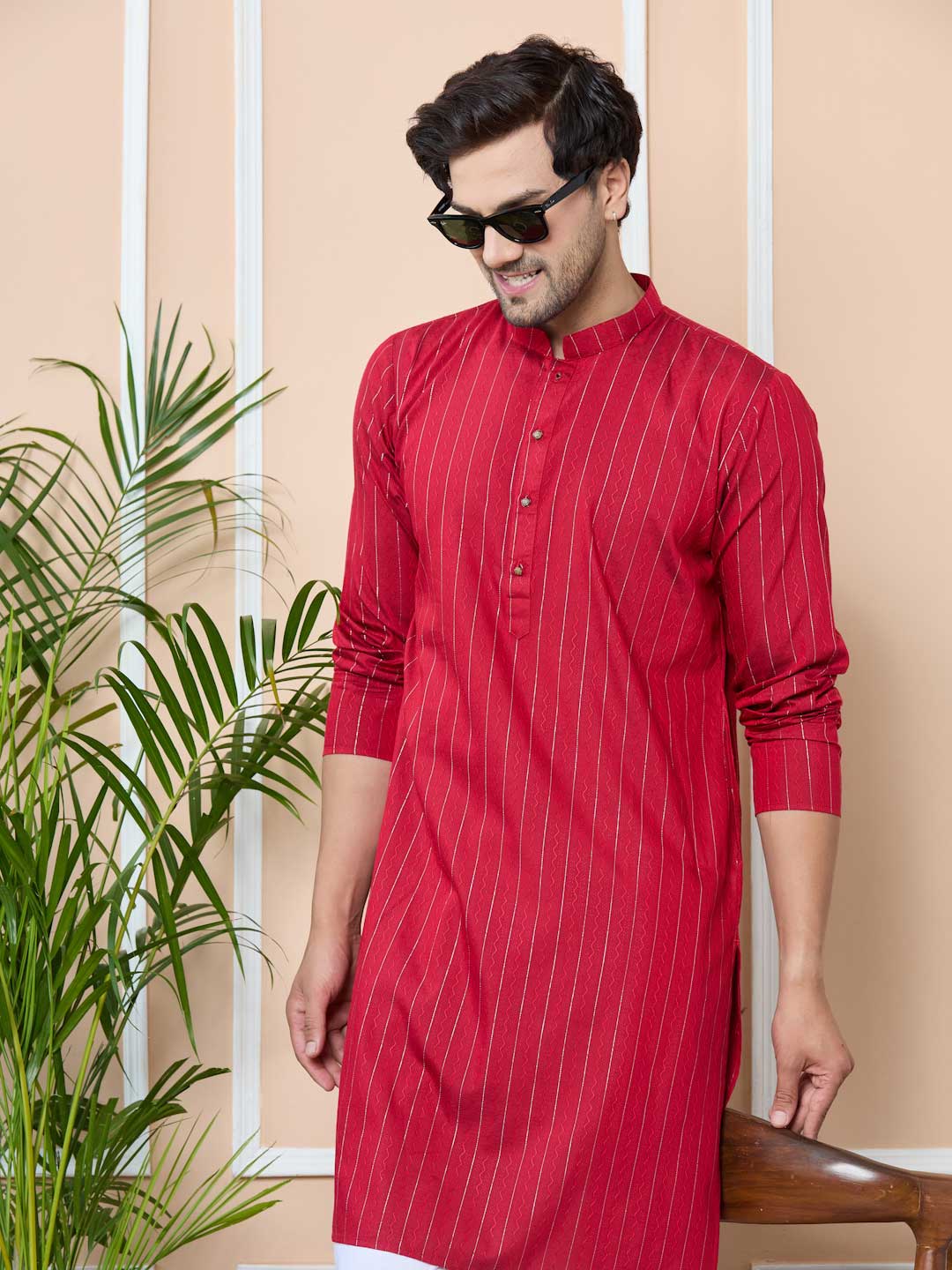 Red Thread Work Straight Kurta