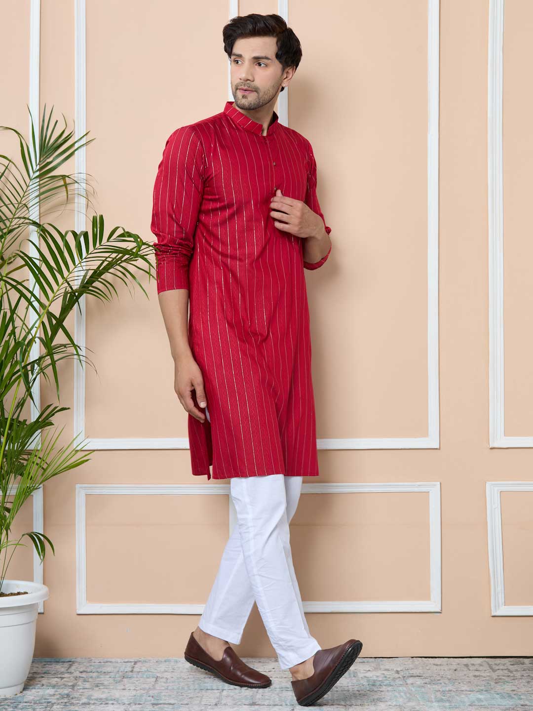 Red Thread Work Straight Kurta