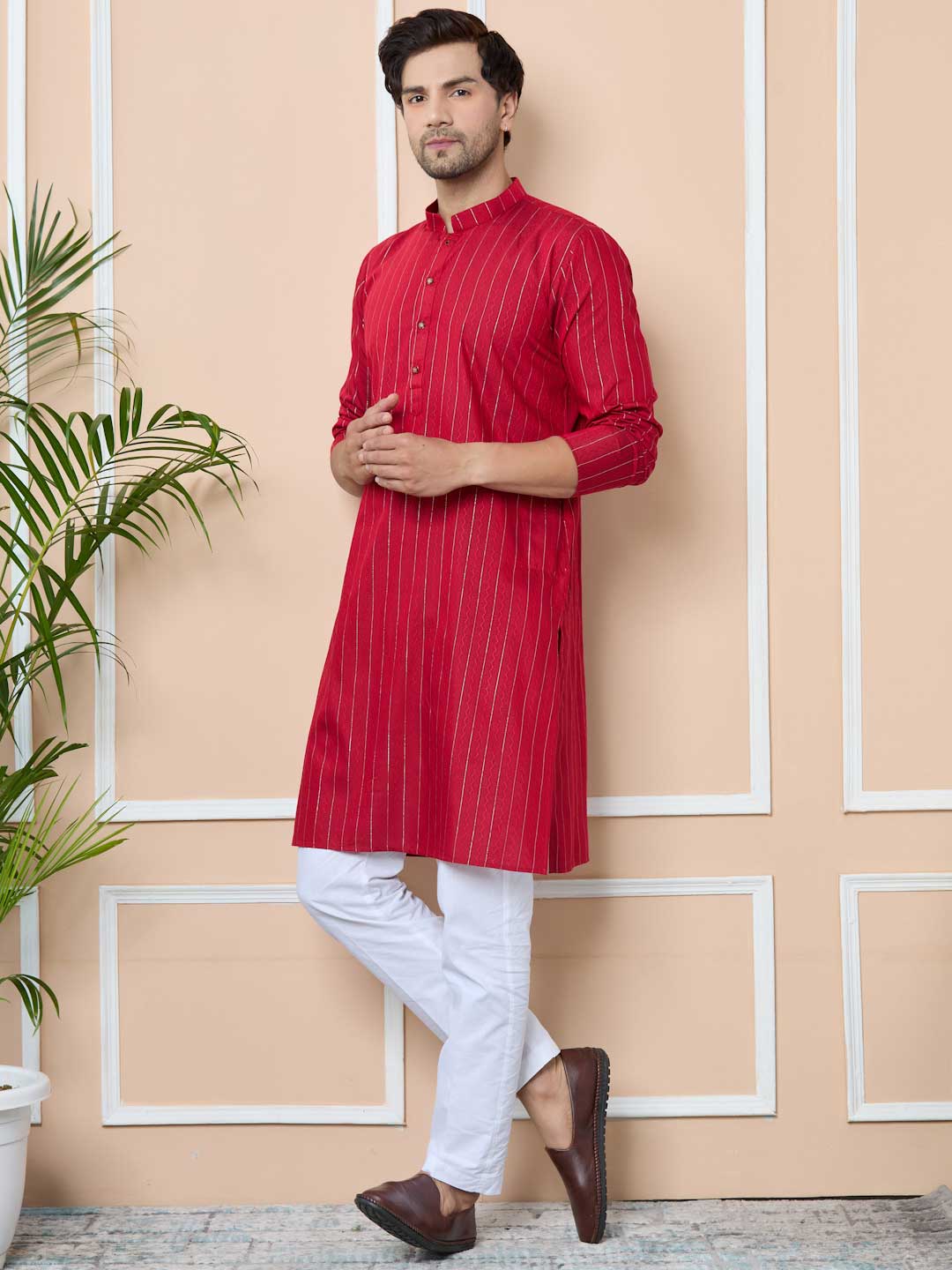 Red Thread Work Straight Kurta