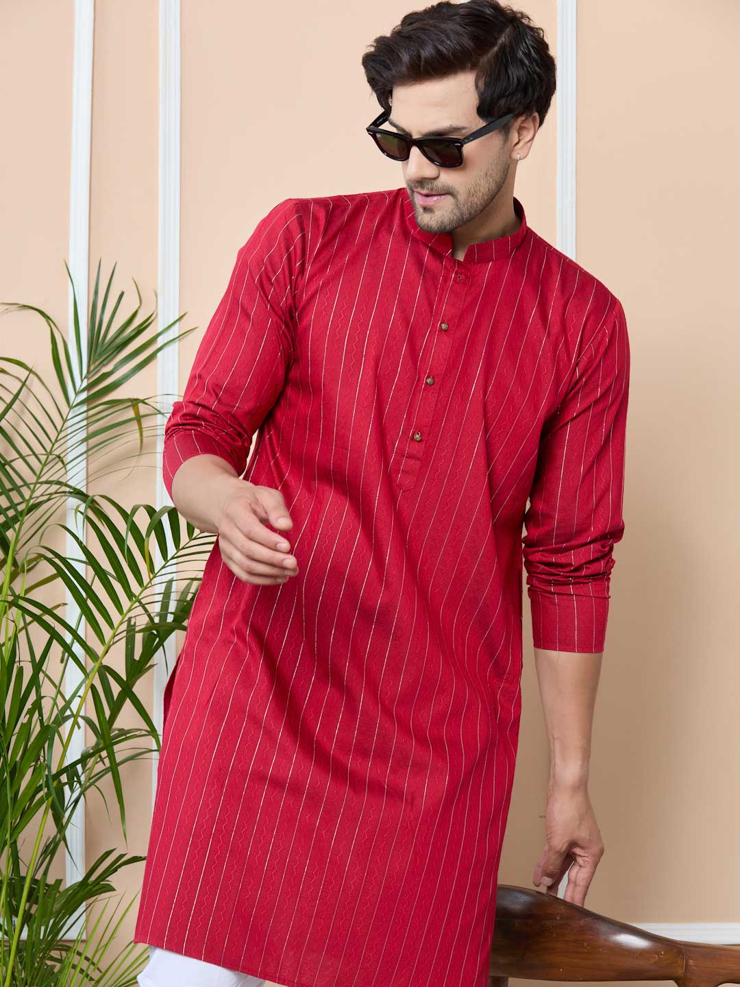 Red Thread Work Straight Kurta