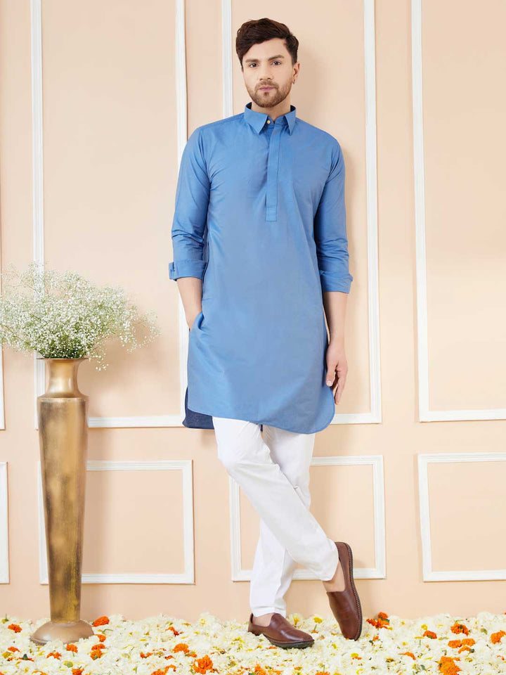 Blue Cotton Pathani Kurta