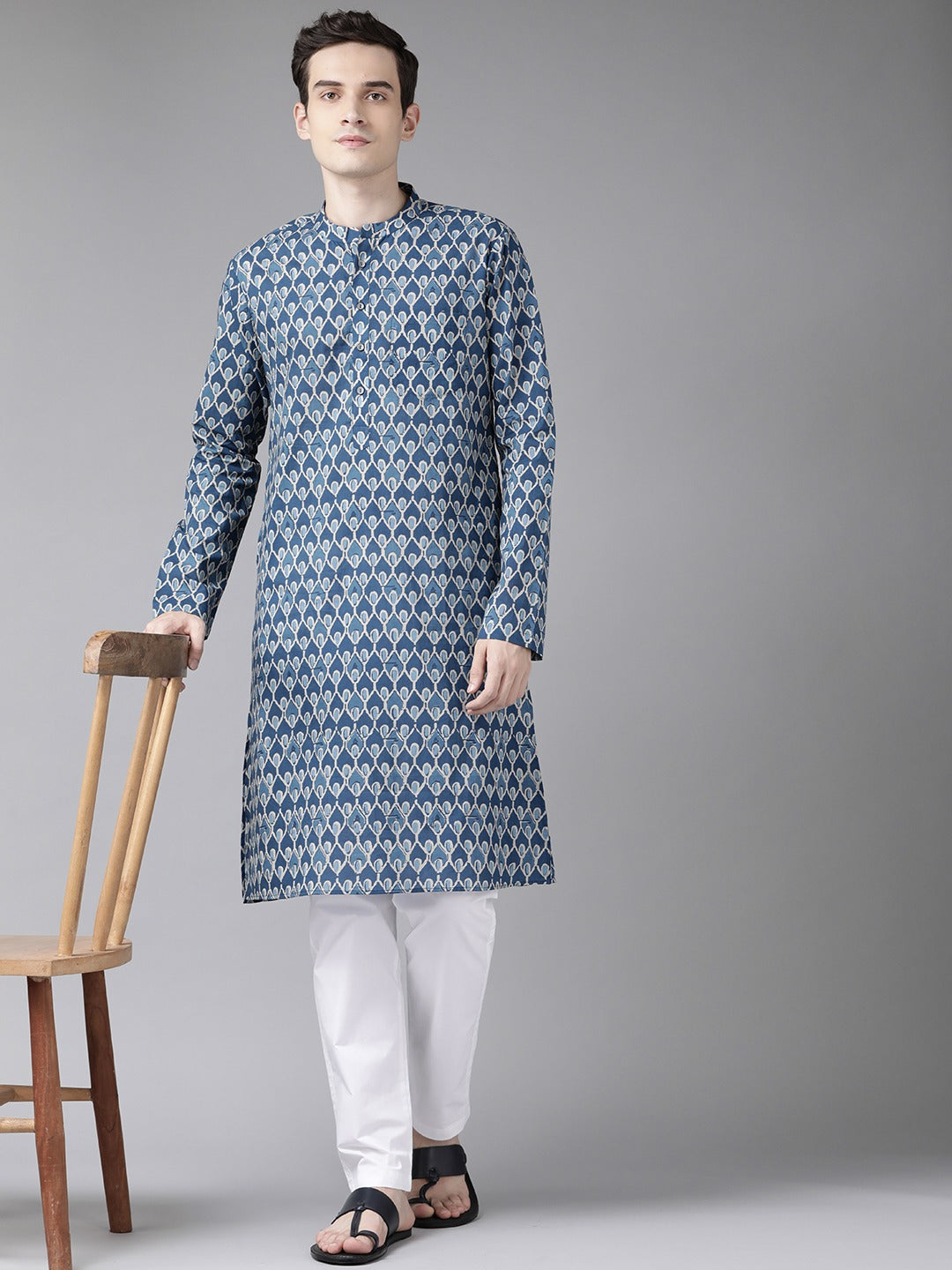 Blue Printed Straight Kurta Design