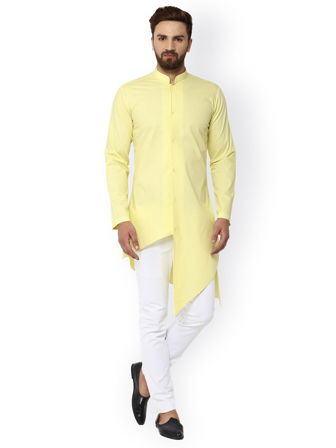 Yellow Solid Straight Asymmetric Kurta