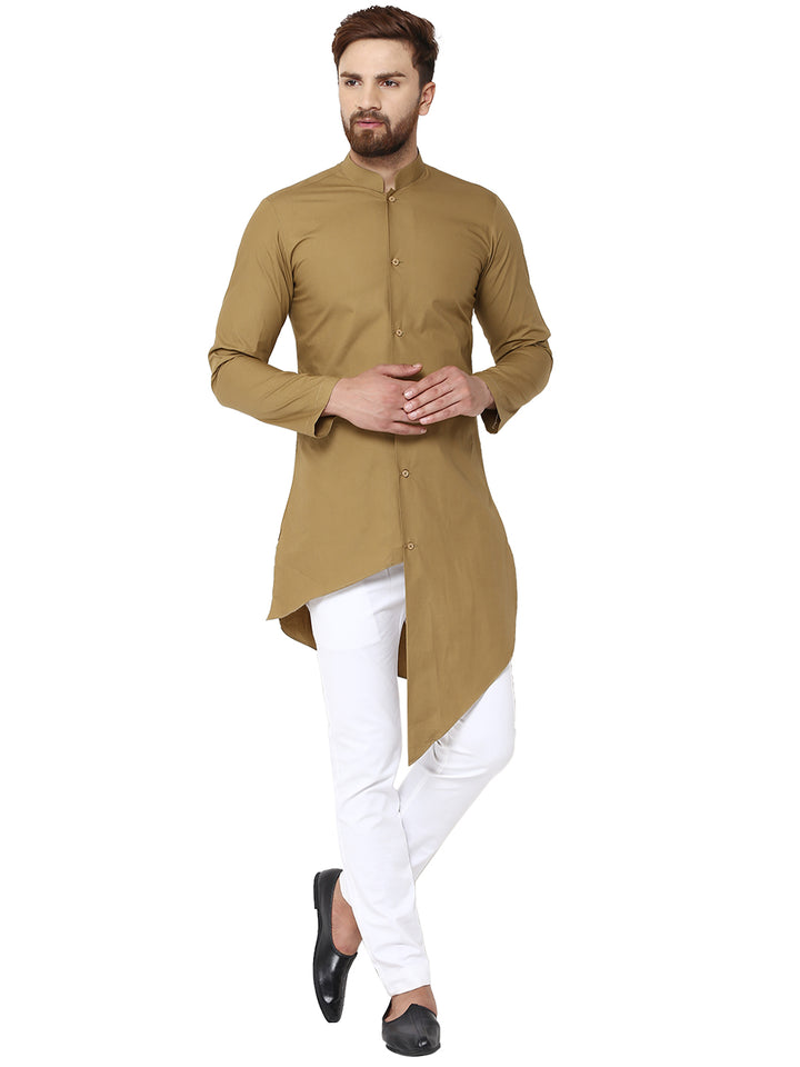 Beige Asymmetric Pure Cotton Kurta