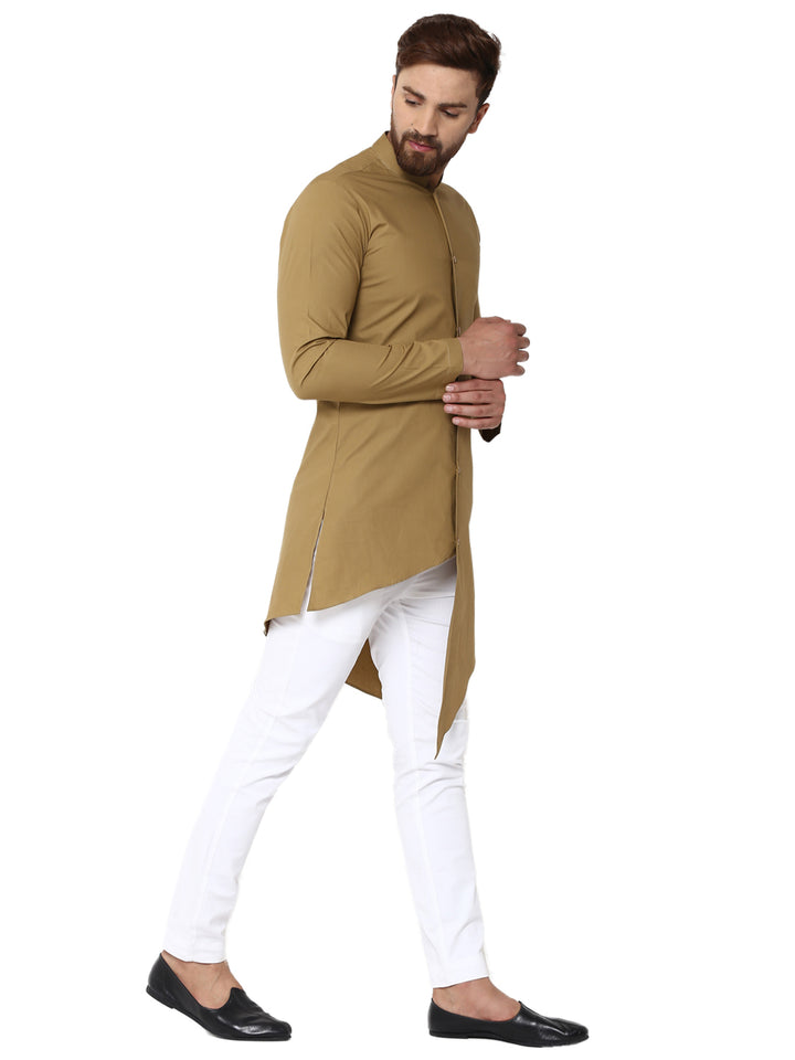 Beige Asymmetric Pure Cotton Kurta