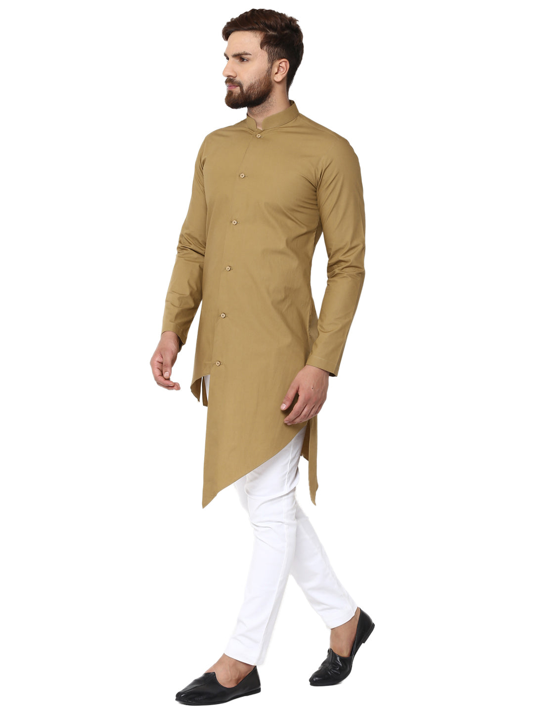 Beige Asymmetric Pure Cotton Kurta