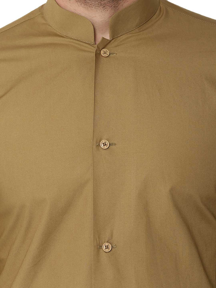 Khaki Asymmetric Pure Cotton Kurta