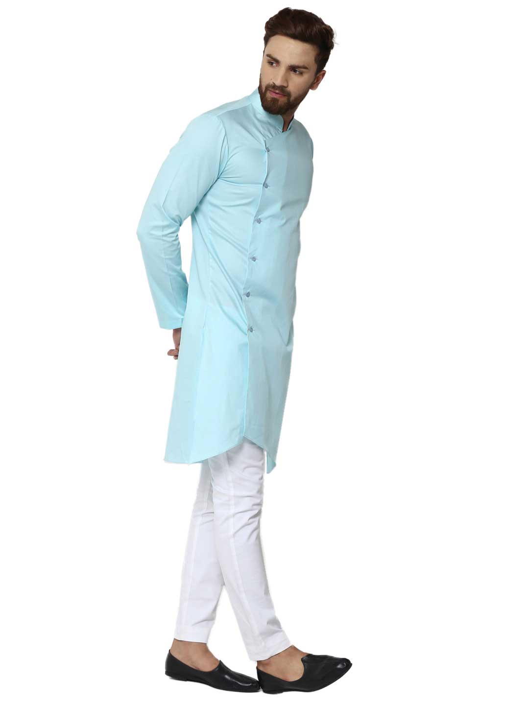 Light Blue Asymmetric Pure Cotton Kurta