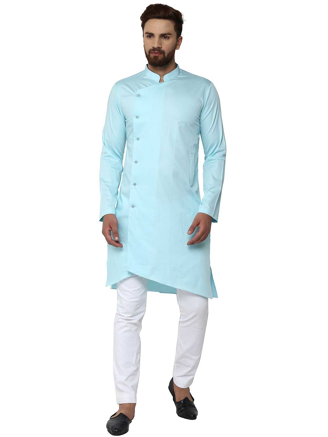 Light Blue Asymmetric Pure Cotton Kurta