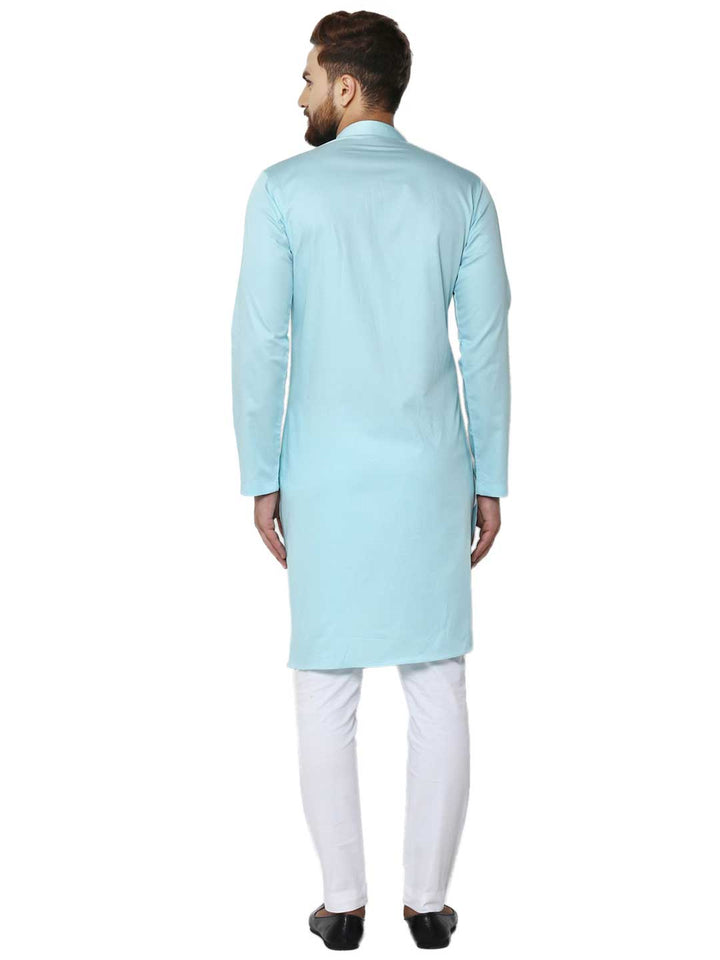 Light Blue Asymmetric Pure Cotton Kurta