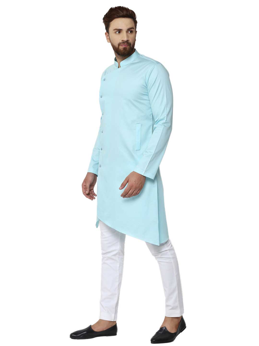 Light Blue Asymmetric Pure Cotton Kurta