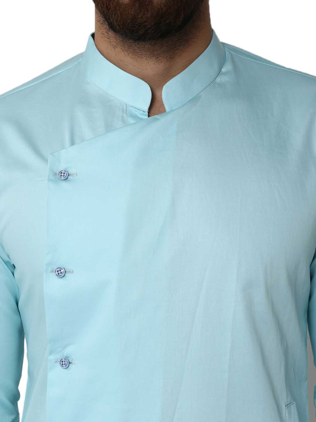 Light Blue Asymmetric Pure Cotton Kurta