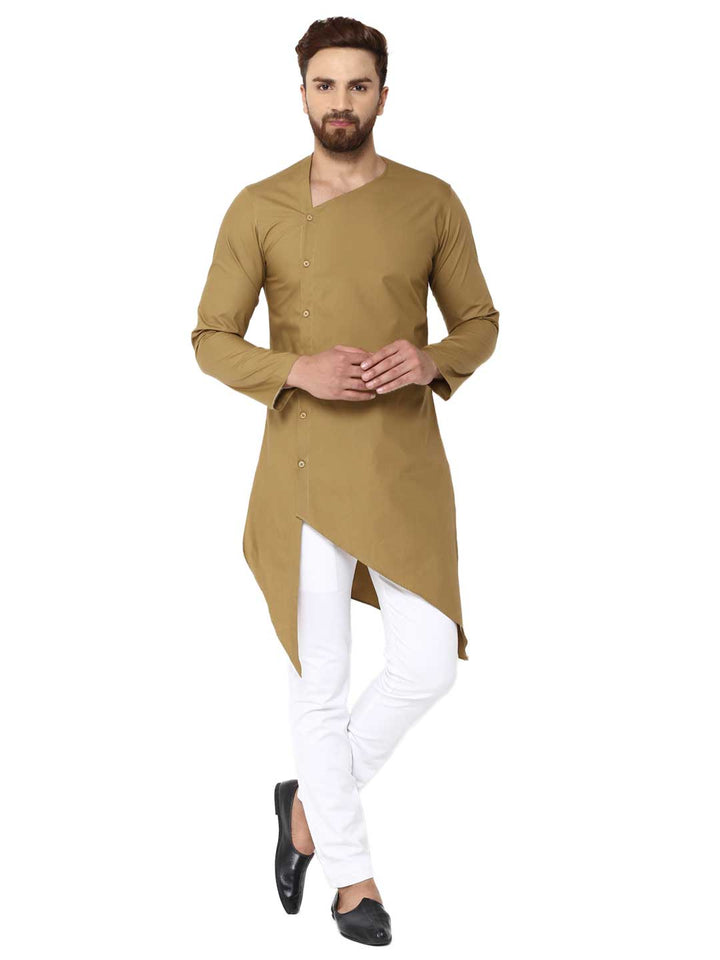 Khaki Asymmetric Pure Cotton Kurta