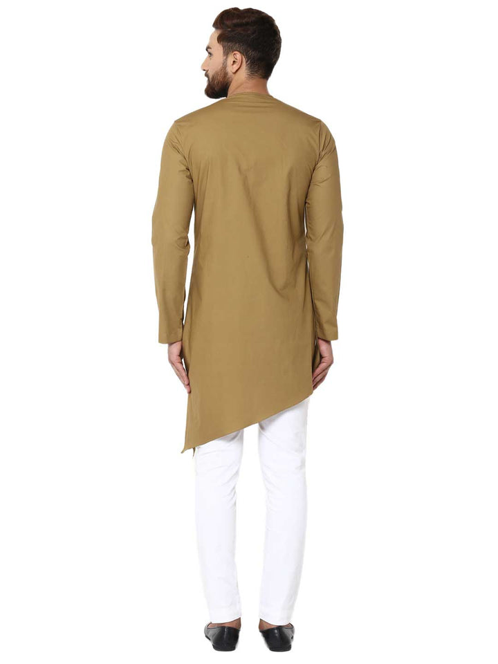 Khaki Asymmetric Pure Cotton Kurta