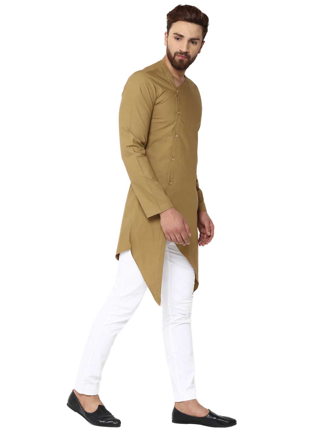 Khaki Asymmetric Pure Cotton Kurta