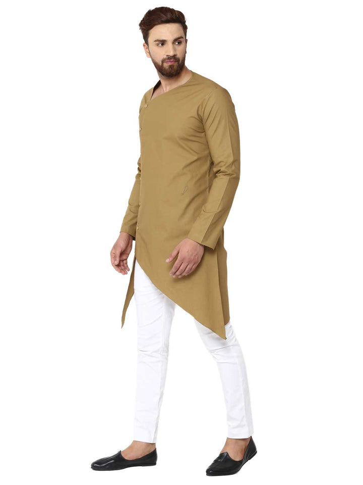 Khaki Asymmetric Pure Cotton Kurta