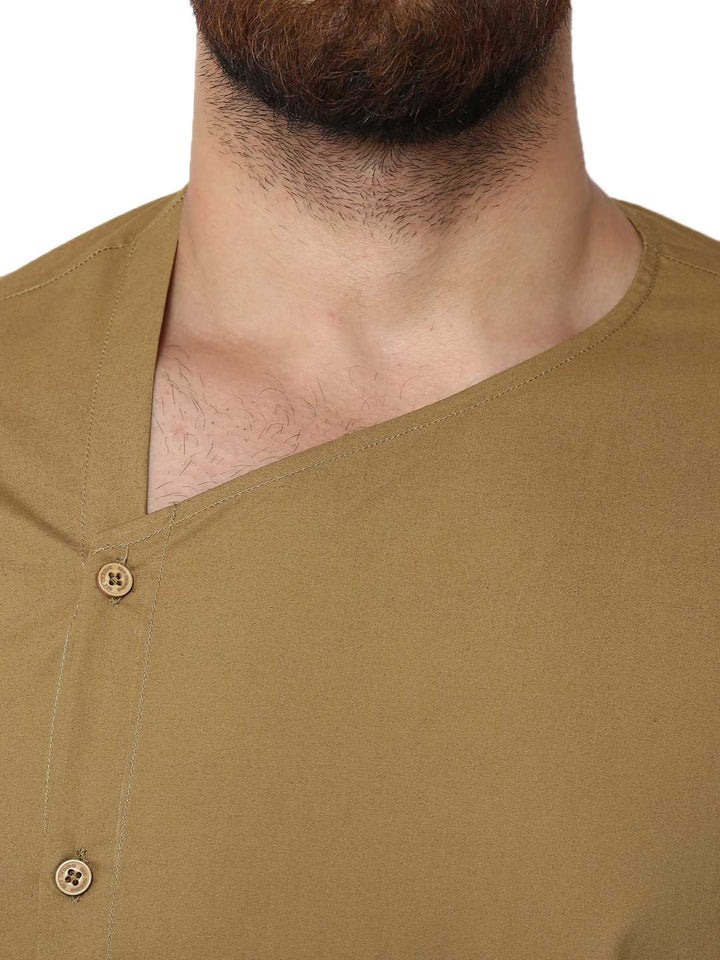 Khaki Asymmetric Pure Cotton Kurta