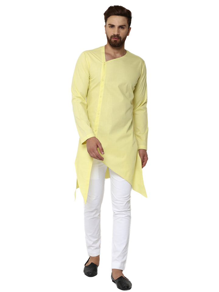 Yellow Asymmetric Pure Cotton Kurta