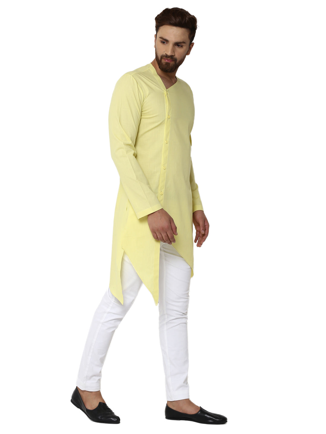 Yellow Asymmetric Pure Cotton Kurta