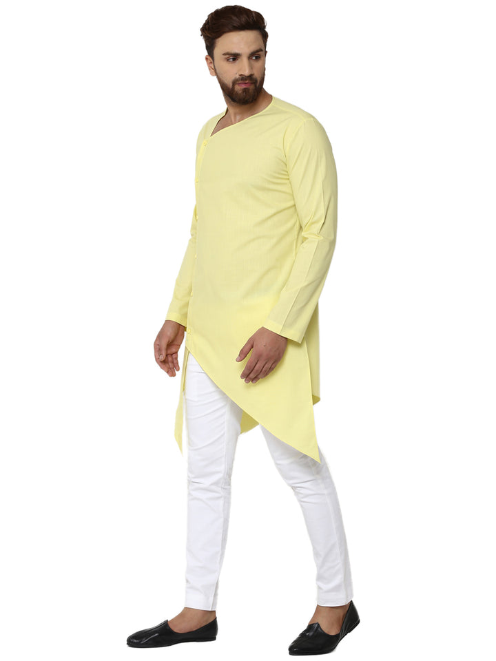 Yellow Asymmetric Pure Cotton Kurta