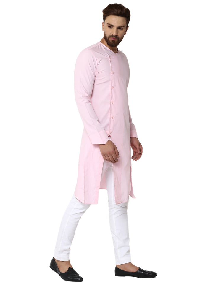 Pink Asymmetric Pure Cotton Kurta